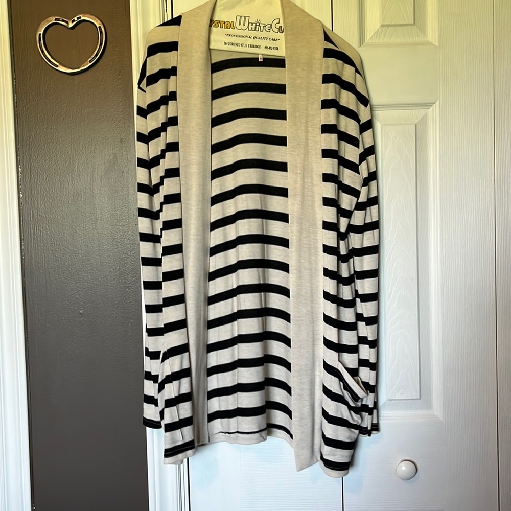 Cream and Black Striped Cardigan